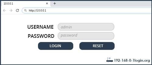 10.0.0.1 default username password