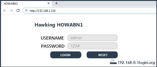 Hawking router router default login