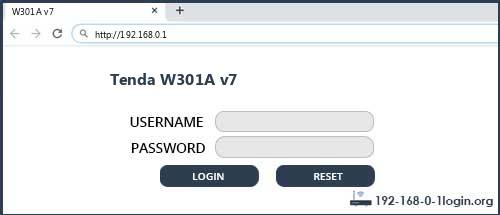 Tenda W301A v7 router default login