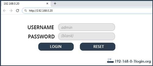 192.168.0.20 default username password