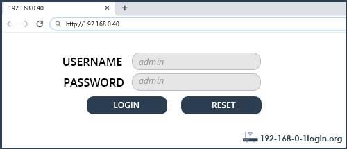 192.168.0.40 default username password