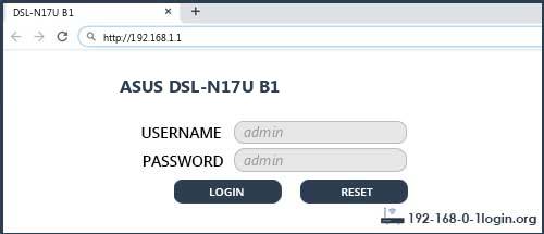 ASUS DSL-N17U B1 router default login