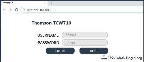 Thomson TCW710 router default login