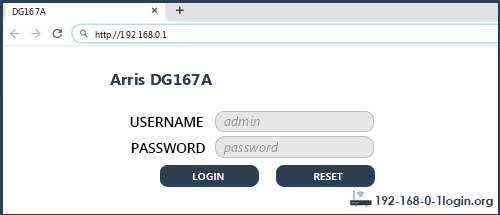 Arris DG167A router default login