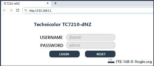 Technicolor TC7210-dNZ router default login